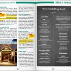 Links: Tipps zu Brauhäusern, u.a. MAX STARK, PETERS BRAUHAUS. Rechts: Empfehlungen zum Essen und Trinken, wie Flönz und Sauerbraten.