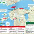 "ESTLAND" oben links, Reisetipps auf Karte: Pärnu, Saaremaa, Tallinn, Narva. Routen und Highlights hervorgehoben.