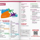 Links: "INHALT", darunter eine farbige Karte mit Regionen. Rechts: "ERLEBNISTOUREN", "GUT ZU WISSEN", QR-Code für Extras.