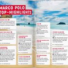 MARCO POLO TOP-HIGHLIGHTS. Sandstrand, Meer, Felsen im Wasser, blauer Himmel mit Wolken, person spaziert am Strand.