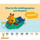 "Was ist die Lieblingsspeise von Piraten? Kapern." Maus und Elefant rudern in einem Schlauchboot. Kalender vom 25. bis 31. Januar.