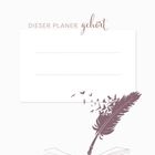 "Dieser Planer gehört" und "student planner". Illustration: Federn und ein offenes Buch, Vögel fliegen davon.