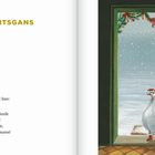 "Die Weihnachtsgans" mit einem Gedicht über eine gefrorene Gans. Rechts eine Illustration: Gans mit Mütze und Schneefall.