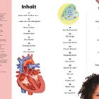 Inhalt: Themen wie Blutkreislauf, Lunge, Gehirn, Skelett, Muskeln, Sinne. Illustrationen eines Herzens und einer Zelle.