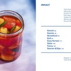 INHALT, Kimchi, Snacks, Streetfood, Kult, Easy Korean, Sides, Fancy, Saucen & Dips; links Glas mit eingelegtem Gemüse.