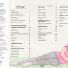 Text: Inhalt, Grundlagen, Punktgenaue Behandlung, Symptome Kopf und Nacken, Arm und Hände, Bauch, Beine.   
Illustration: Frau liegt seitlich und stützt sich auf den Arm.