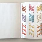 Keine Texte vorhanden. Bunte, minimalistische Illustrationen von Regalen und Öfen auf weißem Hintergrund.