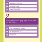 Quiz zu Namen und Krimiserien der 50er. Oben: Frage 1 mit Antwortmöglichkeiten. Unten: Frage 2 zu ARD-Serien.
