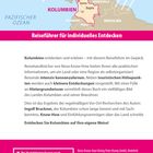 Eine Karte von Kolumbien und Umgebung, mit Texten zu Reiseinformationen und Details zu einem Reiseführer über Kolumbien.