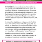 Texte über Norwegen als Reiseziele und Sehenswürdigkeiten. Links Karte von Norwegen, rechts eine Stabkirche.
