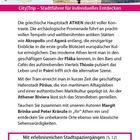 Titel: "CityTrip – Stadtführer für individuelles Entdecken". Eine antike Tempelruine im Zentrum mit blauen Himmel. Links eine Karte von Griechenland.