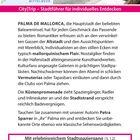 Oben links eine Landkarte von Spanien. Rechts Strand mit Radfahrer. Text über Palma de Mallorca mit Beschreibungen zur Stadt.