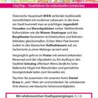 Ein Stadtführer für Wien beschreibt die kulturellen Highlights, Architektur und Erlebnisangebote der Stadt. Links ist eine Karte und oben rechts ein buntes Gebäude.