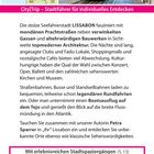 CityTrip – Stadtführer für individuelles Entdecken. Praktische Web-App. Karte von Spanien und Portugal. Straßenbahn in Lissabon.