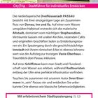 "CityTrip – Stadtführer für individuelles Entdecken." Karte zeigt Passaus Lage. Flusslandschaft mit Gebäuden.