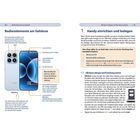 Texte: "Bedienelemente am Gehäuse", "Handy einrichten und loslegen", "1.1 SIM-Karte einlegen und Einrichtung starten". Links: Smartphone mit Etiketten. Rechts: Anweisungen zur Einrichtung.