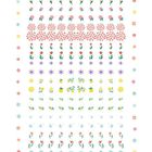 Verschiedene Reihen aus symmetrischen, bunten Blumen- und Pflanzenmustern.