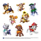 Eine Illustration mit fröhlichen Hunden in verschiedenen bunten Outfits und Berufen.