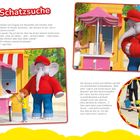 Titel: "Die Schatzsuche". Benjamin und Otto kaufen Eis. Bilder: Elefant in roter Kleidung, Eiswagen mit Verkäufer.