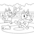 Illustration: Zwei vermenschlichte Hunde spielen freudig mit Plüschtieren im Freien.
