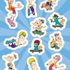 Illustration: Verschiedene Cartoon-Figuren auf Skateboards vor einem blauen Hintergrund.