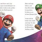 Texte beschreiben Mario und Luigi als Helden: Sie helfen mit Motorrädern. Mario in rotem, Luigi in grünem Outfit.