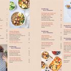 Inhaltsübersicht mit Themen wie Ernährung während der Schwangerschaft, Beschwerden, Zuckerfreiheit, Stillzeit. Bilder von Speisen und einer Umarmung.