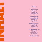 "INHALT" in großen, orangefarbenen Buchstaben; Abschnittstitel und Seitenzahlen in Blau, auf rosa Hintergrund.