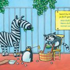 Ein Schild sagt: "Nein!! Du hast das Buch ja doch geöffnet. Jetzt bloß nicht bewegen..." Illustrationen von Tieren.