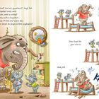 Ein Elefant misst die Größe junger Elefanten. Gemeinsam hüpfen sie auf einem Bett, das unter ihnen zusammenbricht.