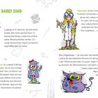 Mit dabei sind: Ludwig, Penelope, Carla, das Ungeheuer. Illustration von Kindern und einem lilafarbenen Monster.