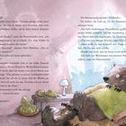 Texte sind in Dialogform. Zwei Figuren unter einer grünen Decke; eine davon ist ein bärähnliches Tier, die andere kleiner.