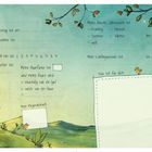 Eine Illustration mit Tierfiguren, Bäumen und Texten, um Informationen über sich auszufüllen.