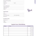 Formular für persönliche Informationen. Enthält Felder für Name, Kontakt und Pflegeerlaubnis. Illustration eines Vogels.