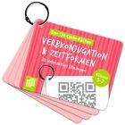 "Der QR-Code-Fächer: Verbkonjugation & Zeitformen, 20 interaktive Übungen, Klasse 5-7." Rosafarbener Kartenfächer.