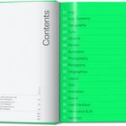 Inhalt: Ein Verzeichnis in einem Buch mit Kapiteln zu Design-Themen wie Logo, Typografie, Farbe, Muster, Illustration.