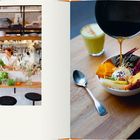 Text "66". Links: Eine Person in einer Küche, bereitet Gemüse zu. Rechts: Eine Schale Essen und ein gelbes Getränk.