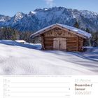 Kalenderblatt: 53. Woche, Dezember/Januar 2026/2027. Schneebedeckte Hütte mit Bergblick.