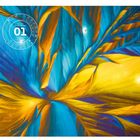 Text: "01 Karl Gaff The Art of Science". 

Abstrakte Illustration in Blau und Gelb mit kreisförmigem Kalender-Layout.