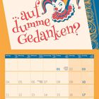 Text: "Kommst du mit auf dumme Gedanken?" zeigt einen bunten Harlekin. Unten ist ein Kalender für Januar 2027.