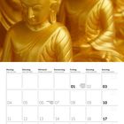 Kalender für Januar 2027. Buddhastatuen in Gold. Wochentage: Montag bis Sonntag. Feiertage markiert.