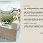 Text: "MADE BY ME", "Vorwort", "Ich freue mich... findest du sicher etwas, das du verwerten kannst."

Links ein Glas in einer Holzkiste mit Deckel. Daneben ein Begrüßungstext.