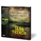 "Wie ein Fluss in der Nacht" von Tana French. Hörbuch von Argon; abstrakte, dunkle und verschwommene Flusslandschaft.