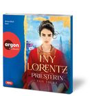 Text: "Anne Moll liest", "argon hörbuch", "INY LORENTZ PRIESTERIN VON THERA", "mp3". Vorderseite eines Hörbuchcovers.