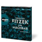 "Sebastian Fitzek: Der Nachbar. Psychothriller." Hintergrund: Blaue Blätter. Logos: "argon hörbuch".