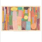 Januar, Kalenderdarstellung, geometrische Formen in bunten Farben, oben Rechtecke und Kreise in Pastellfarben.