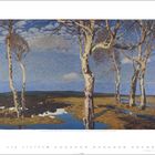 Zahl 1 unten links. Eine winterliche Landschaft mit kahlen Bäumen unter blauem Himmel und Wolken.