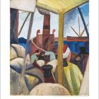 1. Kalenderübersicht für den Monat.  
Illustration eines farbenfrohen Hafenszene mit Schiffen und Menschen.