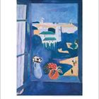 Es ist ein Gemälde von Matisse, das aus einem Fenster blickt. Zwei Vasen mit Blumen stehen auf dem Fenstersims.