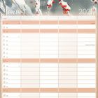 Januar 2027 Kalender. Illustration: Zwei Vögel auf schneebedeckten Zweigen mit roten Beeren.